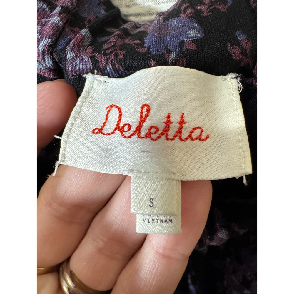 Anthropologie Deletta Caitha Top Black Purple Floral Off Shoulder Blouse S Small - Picture 4 of 6